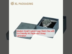 Boîte à montres personnalisée moderne avec petit logo avec papier d'art écologique et stratification brillante