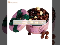 Boîte de chocolat rose de luxe en papier rigide bonbons macaron haut bas emballage en tube avec ruban