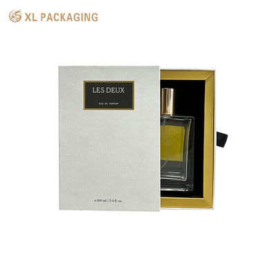 acheter Boîte à parfum de luxe à tiroir avec cadre en papier blanc texturé et feuille d'or et insert en EVA floqué de velours fabrication en ligne