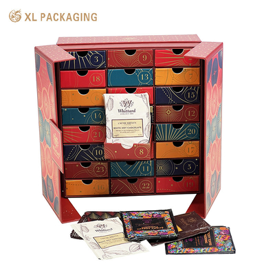 OEM 24 tiroirs boîte de calendrier de l'avent sac à thé sac de chocolat chaud sac de café chaud calendrier de papier boîte pour cadeau