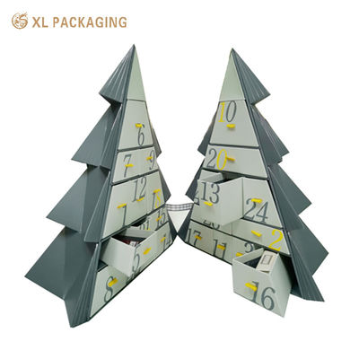 acheter Boîte Calendrier de l'Avent en forme d'arbre avec 24 tiroirs | Boîte cadeau de compte à rebours de Noël de luxe avec dorure à chaud fabrication en ligne