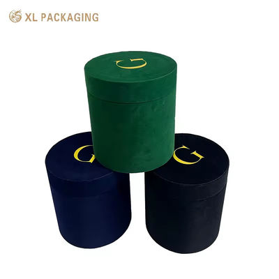acheter Boîte à fleurs ronde en velours de luxe de taille personnalisée avec tissu de velours haut de gamme et logo en feuille d'or fabrication en ligne