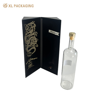 acheter Boîte à vin en feuille d'or à aimant noir personnalisée Boîte d'emballage cadeau à vin rouge avec plateau de velours online manufacture