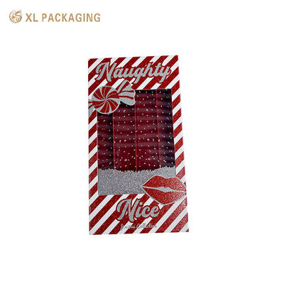 acheter Boîte-cadeau personnalisable à glitter rouge avec fenêtre de vision en PVC transparent et carton rigide épais pour emballage de rouge à lèvres fabrication en ligne