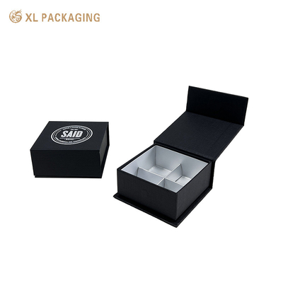 Boîte en papier noir à 4 pièces Fermeture magnétique Boîte à chocolat emballage cadeau