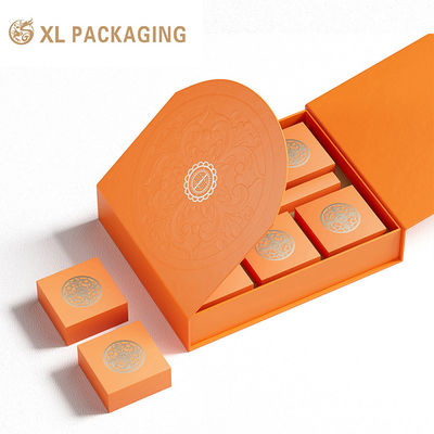 acheter Boîte de chocolat de luxe à double porte magnétique personnalisée avec 7 petites boîtes intérieures et estampage à chaud en relief orange fabrication en ligne