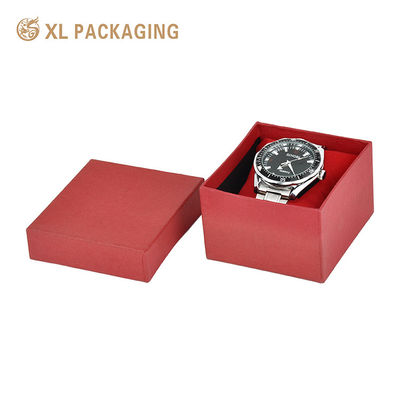 acheter Boîte cadeau de montre à couvercle rigide et à base personnalisée, carton dur de 2 mm, boîte d'emballage de montre en papier rouge texturé spécial avec insertion de velours fabrication en ligne