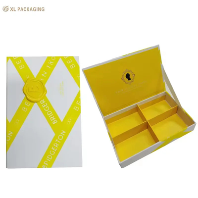 acheter Emballage XL Boîtes cosmétiques imprimées sur mesure Logo en résine de finition de velours jaune Boîte de papier cosmétique avec fermeture magnétique et conception en 4 compartiments pour emballage de soins de la peau fabrication en ligne