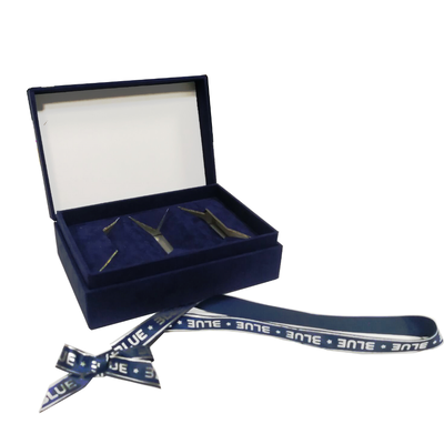 acheter Boîte cadeau en velours bleu de luxe Ruban arc Logo personnalisé Stamping en feuille pour bijoux fabrication en ligne