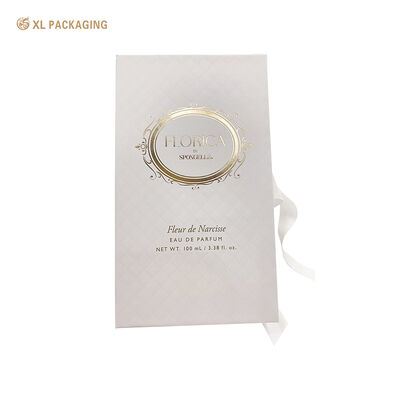 acheter Book Shape Perfume Gift Box with White Ribbon, Embossed & Hot Stamping Gold Luxury Fragrance Packaging Box fabrication en ligne
