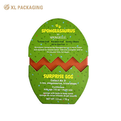 Boîte cadeau en forme d'oeuf de luxe avec carton rigide de 2 mm, marque en relief et illustration adaptée aux enfants pour l'emballage de chocolat cosmétique