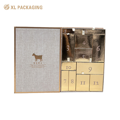 Personnaliser le calendrier de l'Avent Soins de la peau Boîte 12 tiroir Crème pour les lèvres Parfum Cosmétique Boîte de calendrier de l'Avent Tableau de papier cadeau
