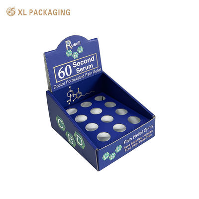 Boîte de présentation en carton ondulé imprimée sur mesure en gros | Emballage de présentation de comptoir en paquet plat avec insert à 12 emplacements pour spray de sérum CBD