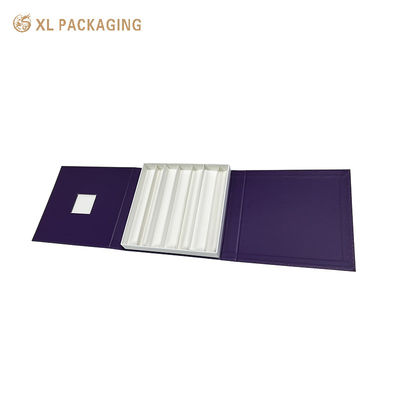 Boîte à chocolat magnétique violette à 7 fentes à double ouverture avec gravure complète