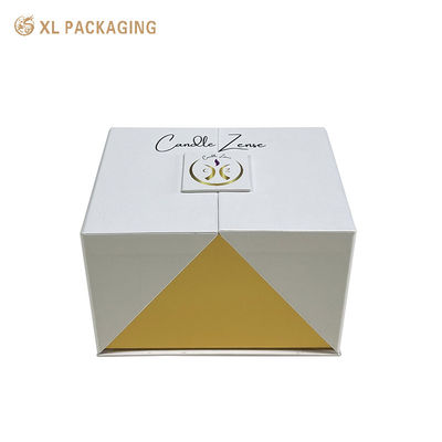 Boîte cadeau magnétique à double porte avec logo personnalisé, emballage cadeau en papier nacré blanc avec doublure dorée pour cosmétiques