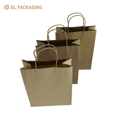 Emballage XL Logo personnalisé Sacs de magasinage Kraft recyclés Style boutique Design facile à transporter Matériau durable Parfait pour les achats de tous les jours Emballage cadeau Marques éco-conscientes