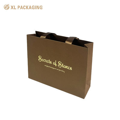 Sac cadeau en papier kraft sur mesure avec poignées en ruban satiné mat et bord double plié renforcé