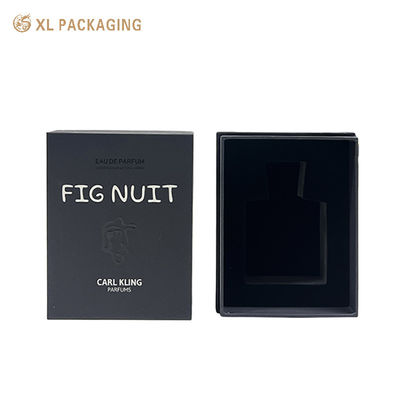 Boîte de parfum noire personnalisée en 3 pièces avec logo en papier noir en relief et insert EVA en velours