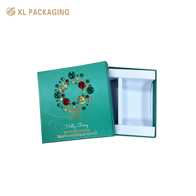 Emballage de luxe vert personnalisé Décoration d'emballage de Noël Arcs d'or Stampage à chaud Couvercle et boîtes de base pour les cosmétiques