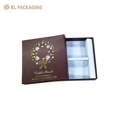 Boîte cadeau de savon rigide brun de luxe avec 350gm de papier carton Insérer du papier d'or