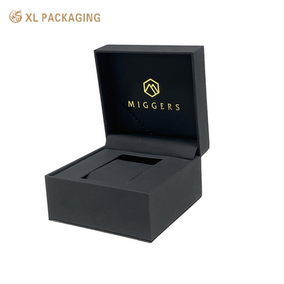 Logo personnalisé de luxe Emballage cadeau en papier carton noir Montre Boîtes cadeau en cuir