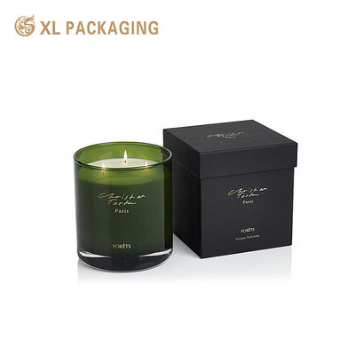Boîte à bougies rigide noir mat de luxe écologique, emballage cadeau en deux pièces avec couvercle et base, estampage à chaud doré mat personnalisé