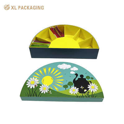 2 pièces sac à thé semi-circulaire boîte cadeau 6 compartiments 350gm carte blanche diviseur jaune boîte d'emballage intérieur pour les sachets de thé assortis