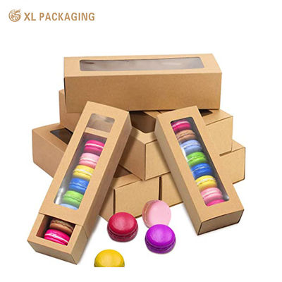 Boîte à biscuits coulissante en papier kraft brun 350 g/m² avec fenêtre transparente en PET pour macarons et biscuits