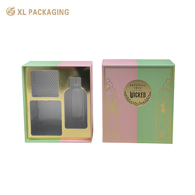 Élégante boîte cadeau rose verte rigide pour soins de la peau double or et noir estampage à chaud, boîte d'emballage cosmétique de luxe