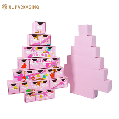 Impression personnalisée Rose Luxe Noël Bière Compte à rebours de l'Avent Calendrier Papeterie Carton Emballage Cadeau Boîte vide aveugle