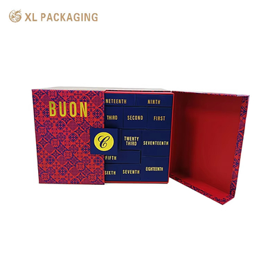 Personnalisé 24 tiroirs Calendrier de Noël de l'Avent Cosmétique Luxe Boîte à cadeaux en papier et emballage Boîte à cadeaux
