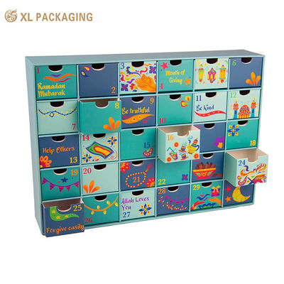Boîte d'emballage personnalisée XL Boîte d'emballage personnalisée usine 24pcs tiroir Cadeaux Boîtes de papier Cosmétiques Noël Calendrier de l'Avent Boîte d'emballage avec estampage à chaud Intérieur extérieur