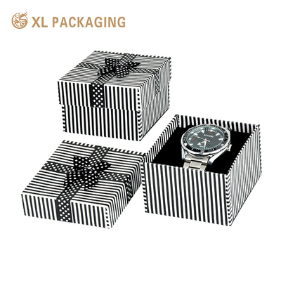 Boîte d'emballage de montres en papier noir en carton avec oreiller souple en gros