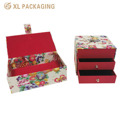Boîte cadeau magnétique en velours de qualité supérieure avec tissu floral japonais pour le stockage de bijoux personnalisés
