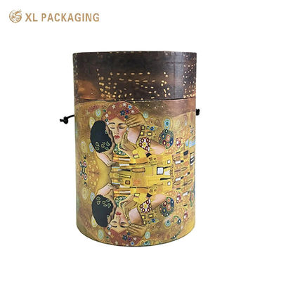 Cylindre Cadeau Rond de Luxe en Papier Floral, Impression Mate Lumineuse en Couleur avec Poignée en Corde de Coton pour Bouquet de Fleurs Fraîches