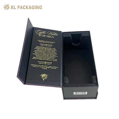 Boîte cadeau magnétique personnalisée pour vin avec gaufrage à chaud doré en carton rigide de 2 mm et insert en mousse EVA pour emballage d'alcool