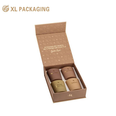 Logo personnalisé Magnétique Flip Book bougie boîte cadeau, 4 Pack Luxe Boîte d'emballage en papier brun Avec plateau d'insertion personnalisé Pour bougie parfumée emballage cadeau cosmétique