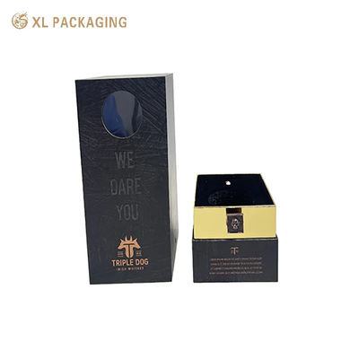 Usine de boîtes d'emballage personnalisées XL, boîte d'emballage personnalisée avec logo en feuille d'or imprimé, emballage de boîte cadeau de vin avec couvercle et base en papier avec fenêtre