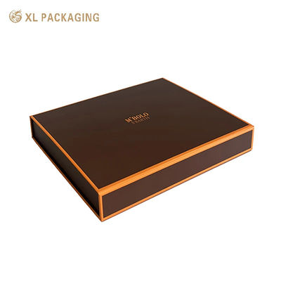 Boîte d'emballage cosmétique pliable avec logo personnalisé, boîte-cadeau rigide marron mat et orange avec emballage plat pour le commerce électronique