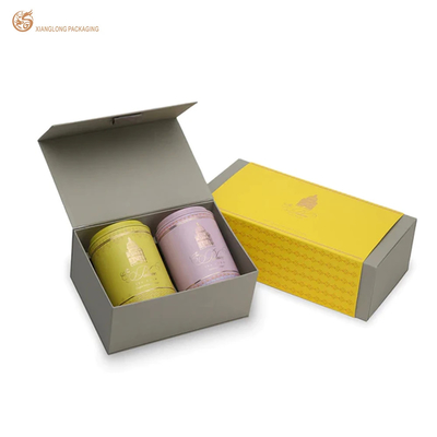 Boîte cadeau de thé rigide imprimée sur mesure Emballage avec insertion de papier ondulé gris et impression en or