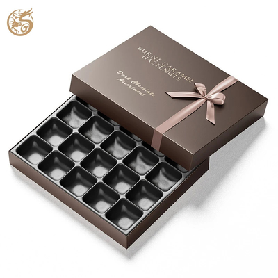 Boîte de papier à chocolat imprimée sur mesure Boîte de pâtisserie Donuts Cookie Macaron Emballage Couvercle brun et boîte de base avec ruban