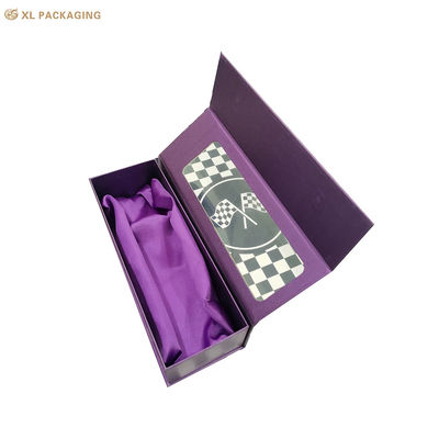 Boîte cadeau de la Saint-Valentin en forme de livre magnétique en papier perlé violet Boîte vitrée pour l'emballage de l'ornement de la rose métallique