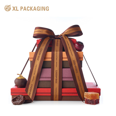 Custom Print Luxury Chocolate Gift Boxes Gold Foil Stamping Ribbon Bow  Elegant Packaging For Holiday Gifts Corporate Hampers Wedding Favors
