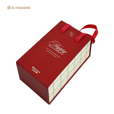 Boîte de fermeture magnétique personnalisée rouge jaune à ruban d'impression