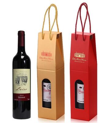 Boîte cadeau de vin ondulée personnalisée affichage de fenêtre emballage portable en papier kraft robuste
